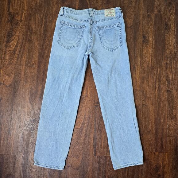 True Religion Ricki Relaxed Straight Leg Crossover Waistband Light Wash Jeans - Picture 8 of 11